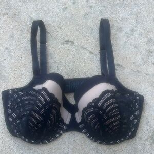 ThirdLove Deco Lace Demi Black/Nude Bra Women's Size 34F
